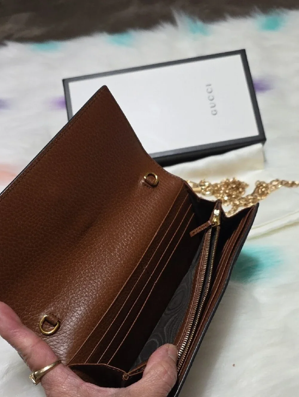 Gucci Denim GG Monogram Wallet with Brown Leather and Gold Hardware And Sling - Picture 4 of 4